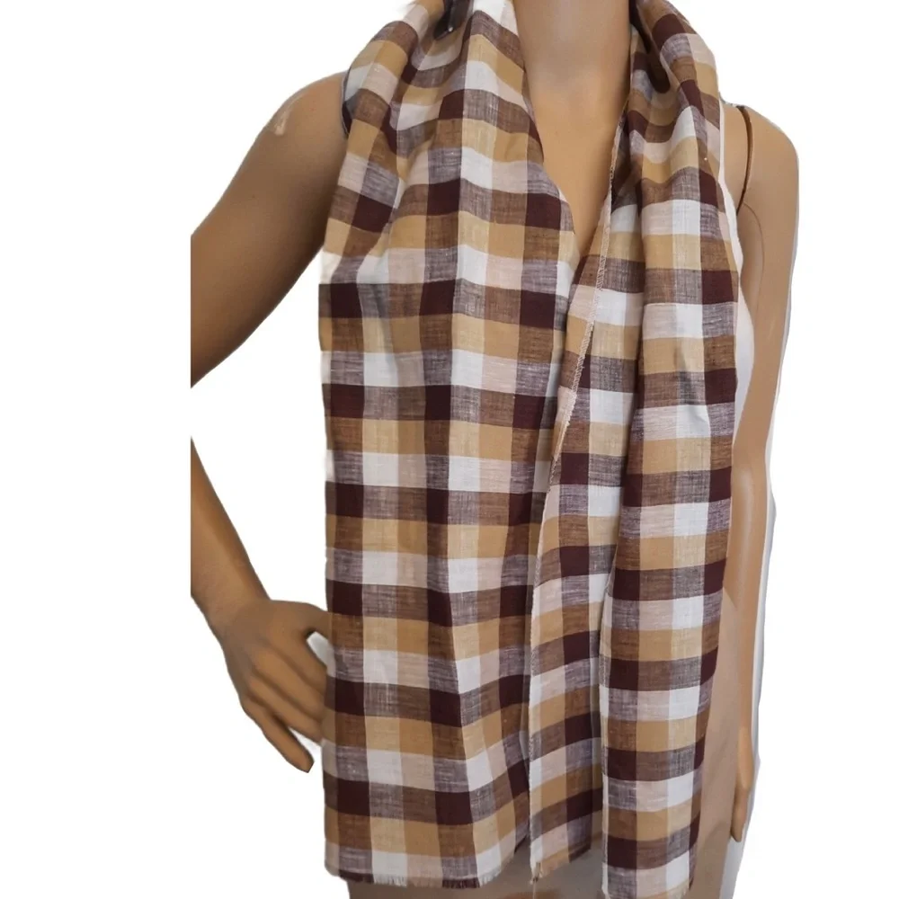 Essential Linen Check Scarf Wrap NWT